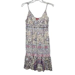 Edc Womens Sundress M Braided Spaghetti Straps/Bodice Cottage Boho Mandala Print
